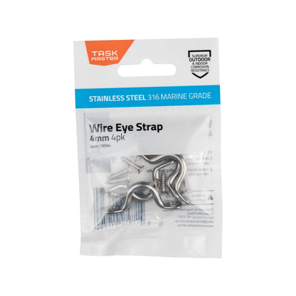 Taskmaster 4mm 316 Stainless Steel Wire Eye Strap - Marine Grade, Pack of 4