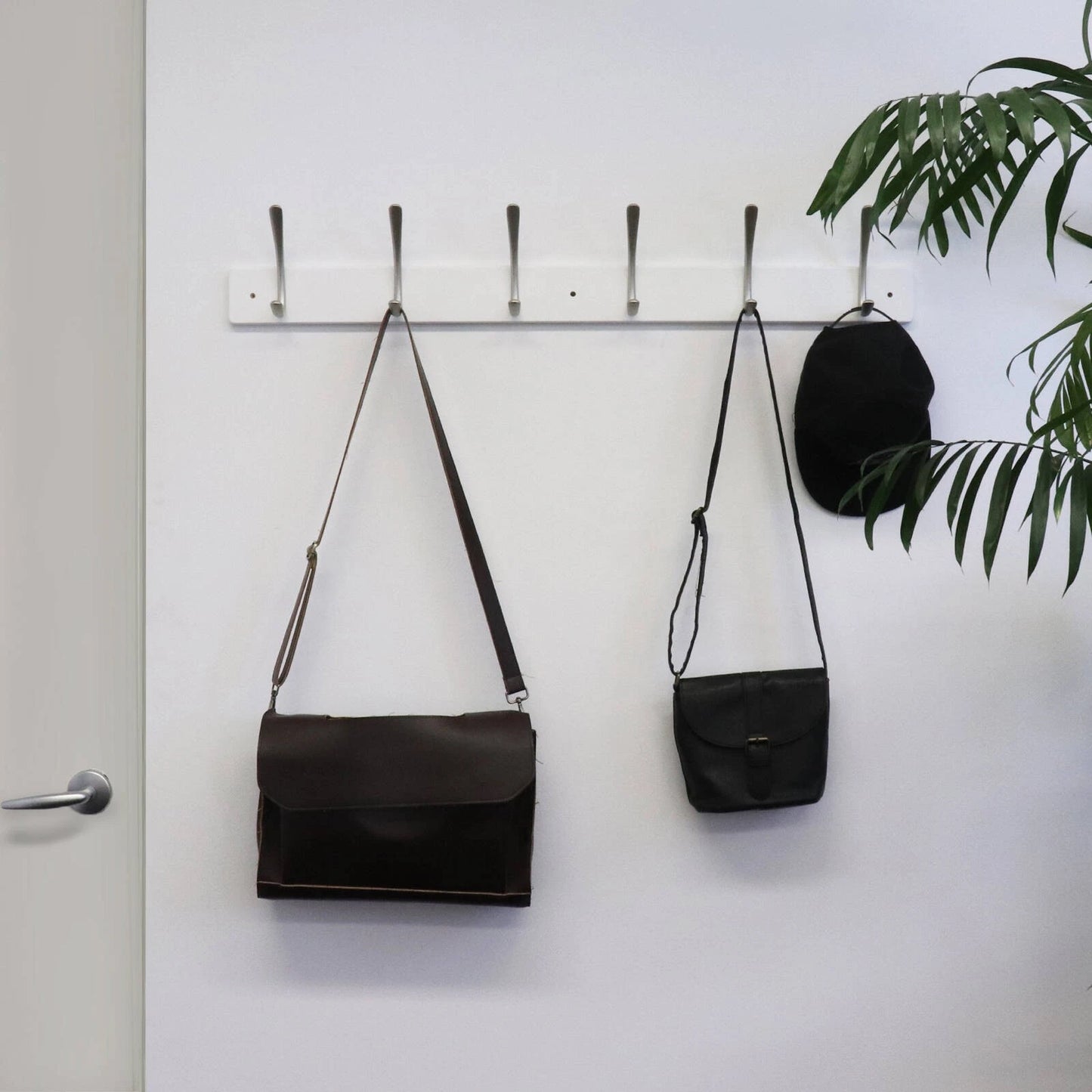 Adoored White MDF Hook Board with 6 Satin Chrome J Hooks