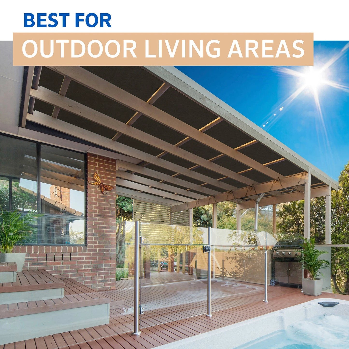 Coolaroo Black Sun Protection Shade Cloth 3.66 x 3m, 90% UV Block, Cancer Council Endorsed