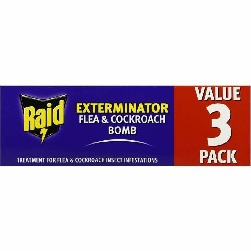 Raid Exterminator Flea & Cockroach Bomb 3pk - Fast-Acting Pest Control for Home & Office