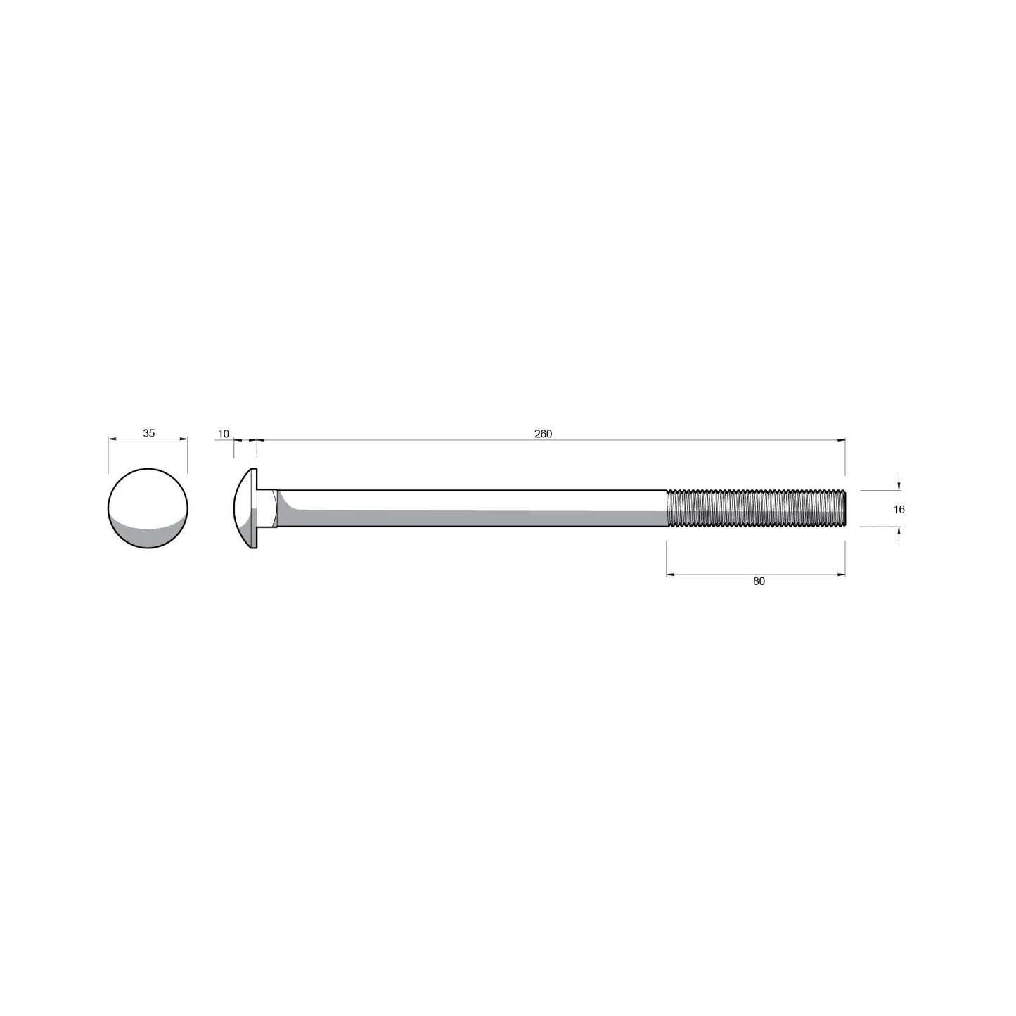 ZENITH M16 x 260mm Galvanised Cup Head Bolts & Nuts - Corrosion Resistant, AS Compliant