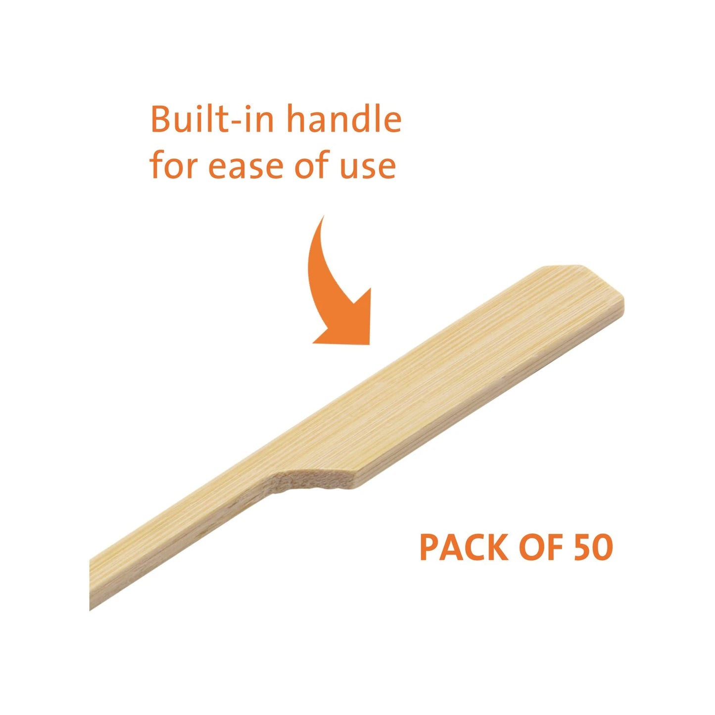 Jumbuck Flat Bamboo Skewers 50 Pack - 25cm, Built-in Handle, Flat Design for Stability