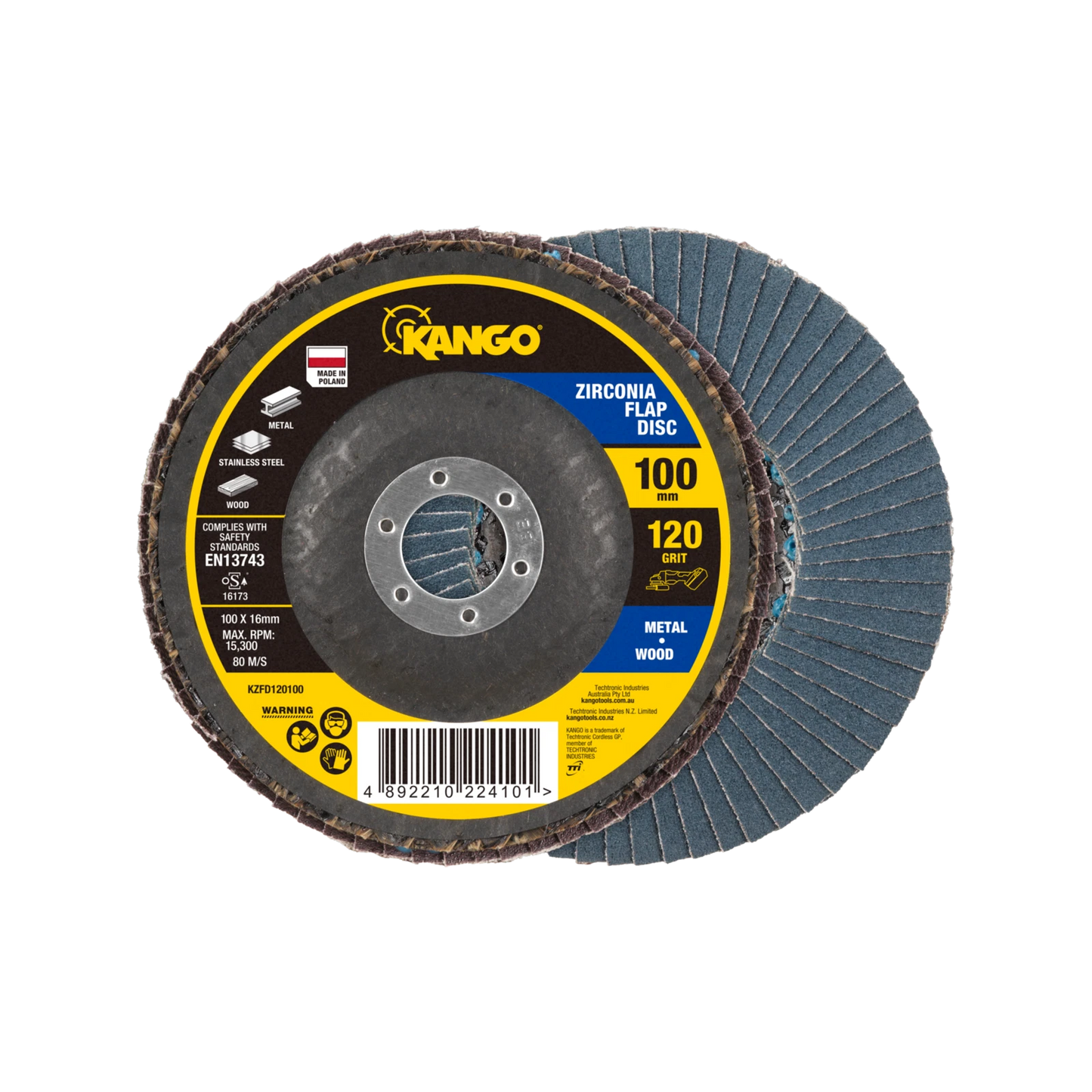 Kango 100mm 120G Zirconia Flap Disc, Self-Sharpening, Enhanced Material Removal