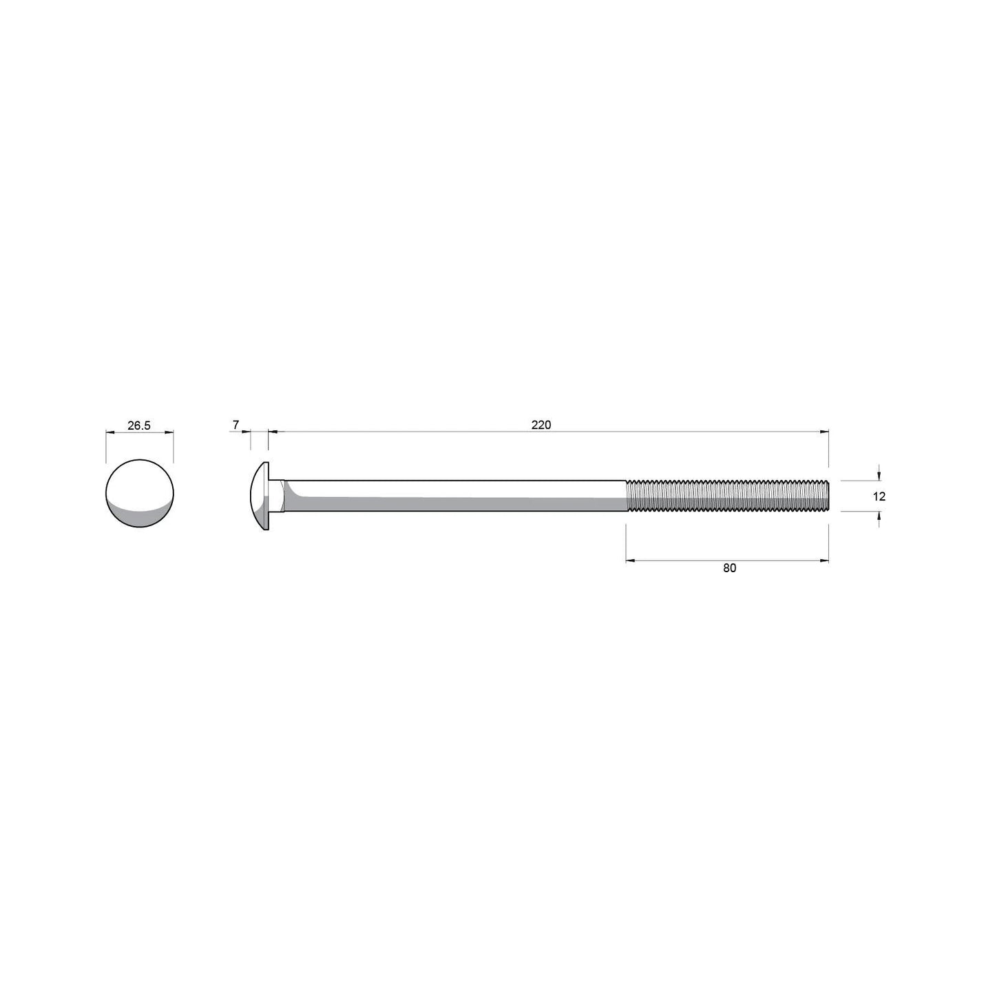 ZENITH M12 x 220mm Galvanised Cup Head Bolts & Nuts - Corrosion Resistant, AS Compliant