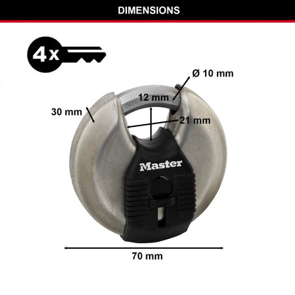 Master Lock 70mm Excell Disc Padlock, Stainless Steel, Boron-Carbide Shackle, Weather-Resistant