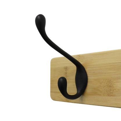 Adoored 60cm Black Bamboo Hat & Coat Rack with 4 Hooks, Modern Design, Easy Install
