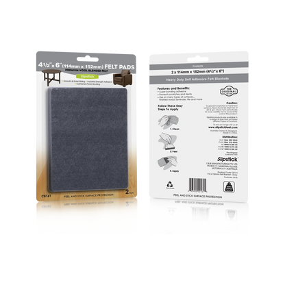 Slipstick Heavy Duty Self-Adhesive Floor Felt Pads 114x152mm Grey 2 Pack