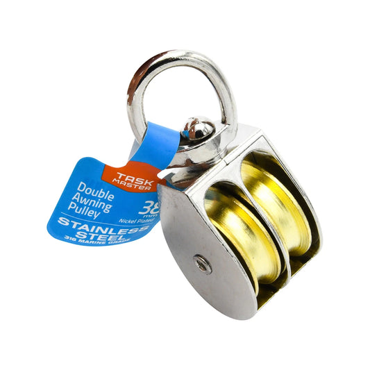 Taskmaster 38mm Nickel Plated Brass Double Pulley for Curtains, Blinds, Awnings