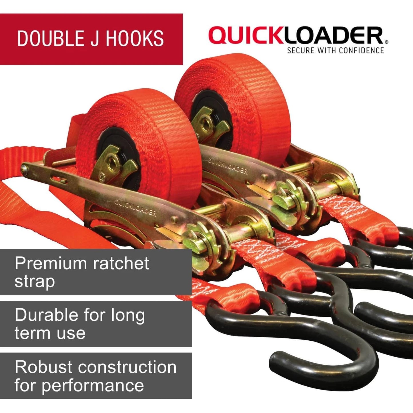 Quickloader 4.2m Retractable Ratchet Tie Down Straps 400kg 2 Pack - Tangle-Free, Durable, Safe