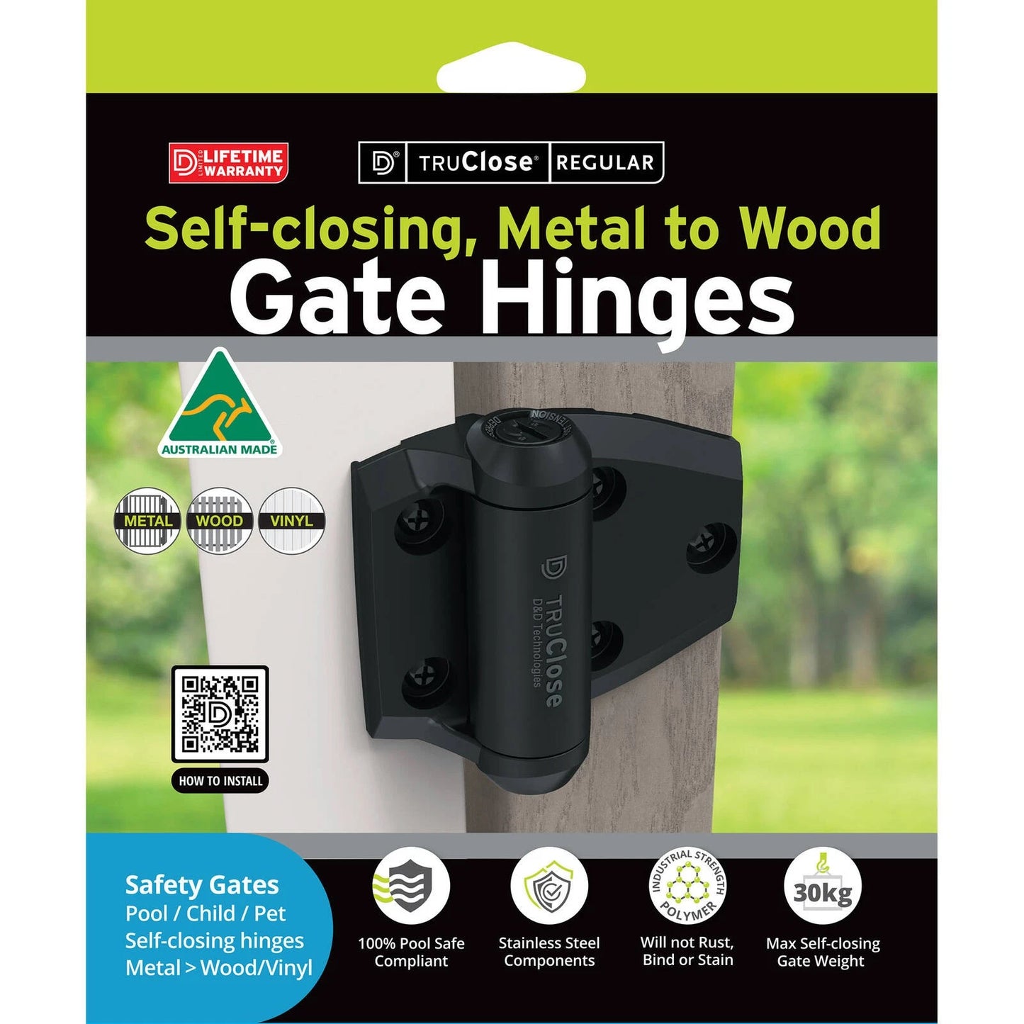 TruClose® Self-Closing Safety Gate Hinges, Adjustable, Durable, Rust-Free, 30kg Capacity