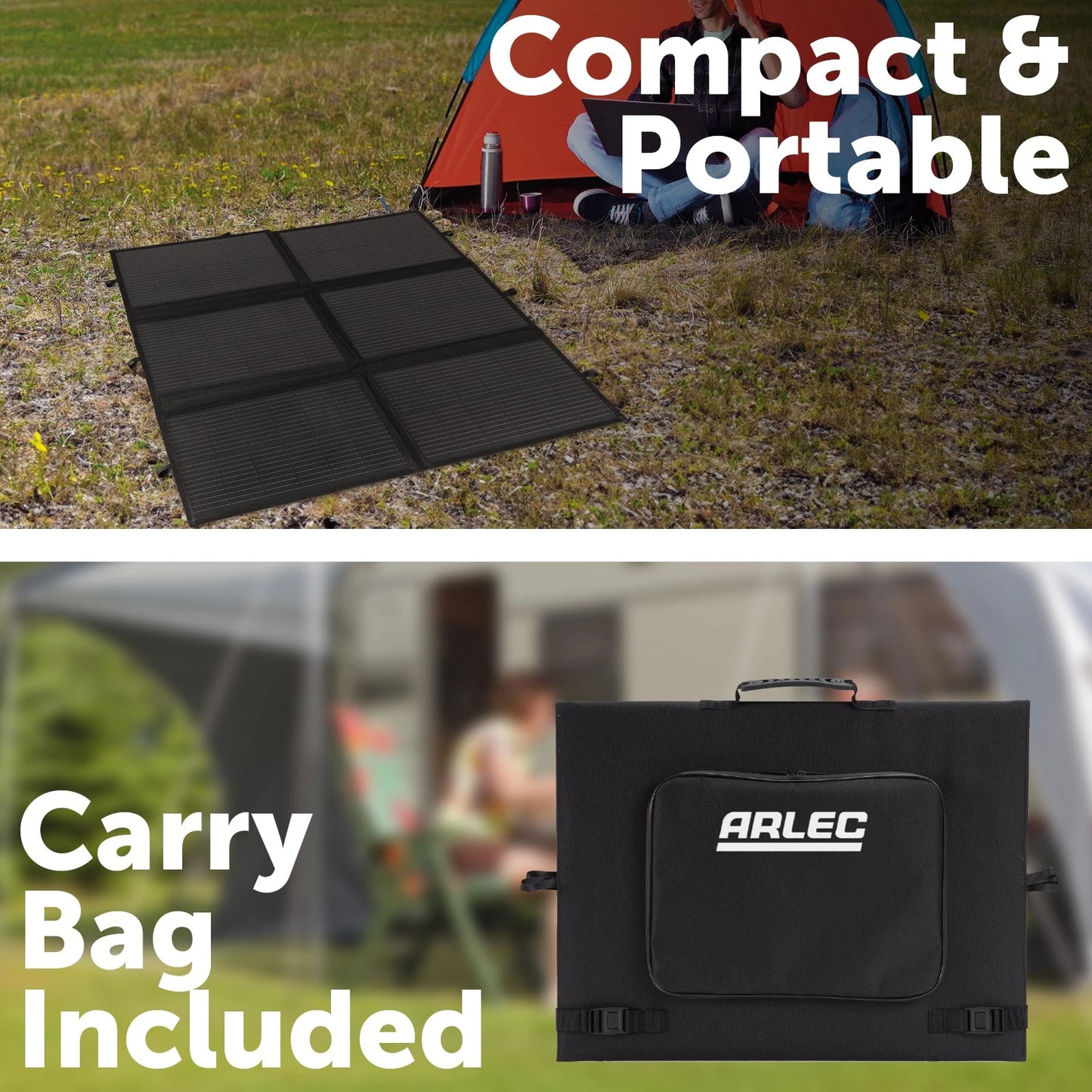Arlec 200W Solar Portable Blanket with MPPT Controller, Compact Design, Mono Crystalline Cells