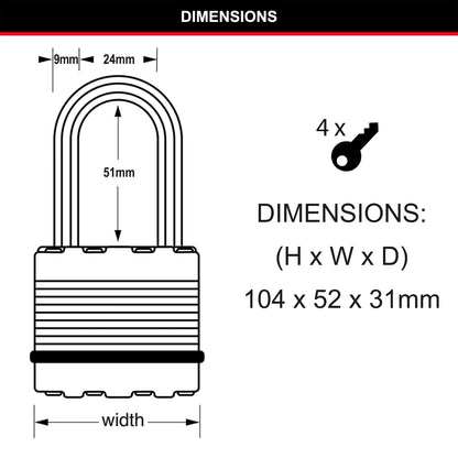 Master Lock 50mm Excell Long Shackle Padlock, Weather Resistant, Cut-Resistant Shackle