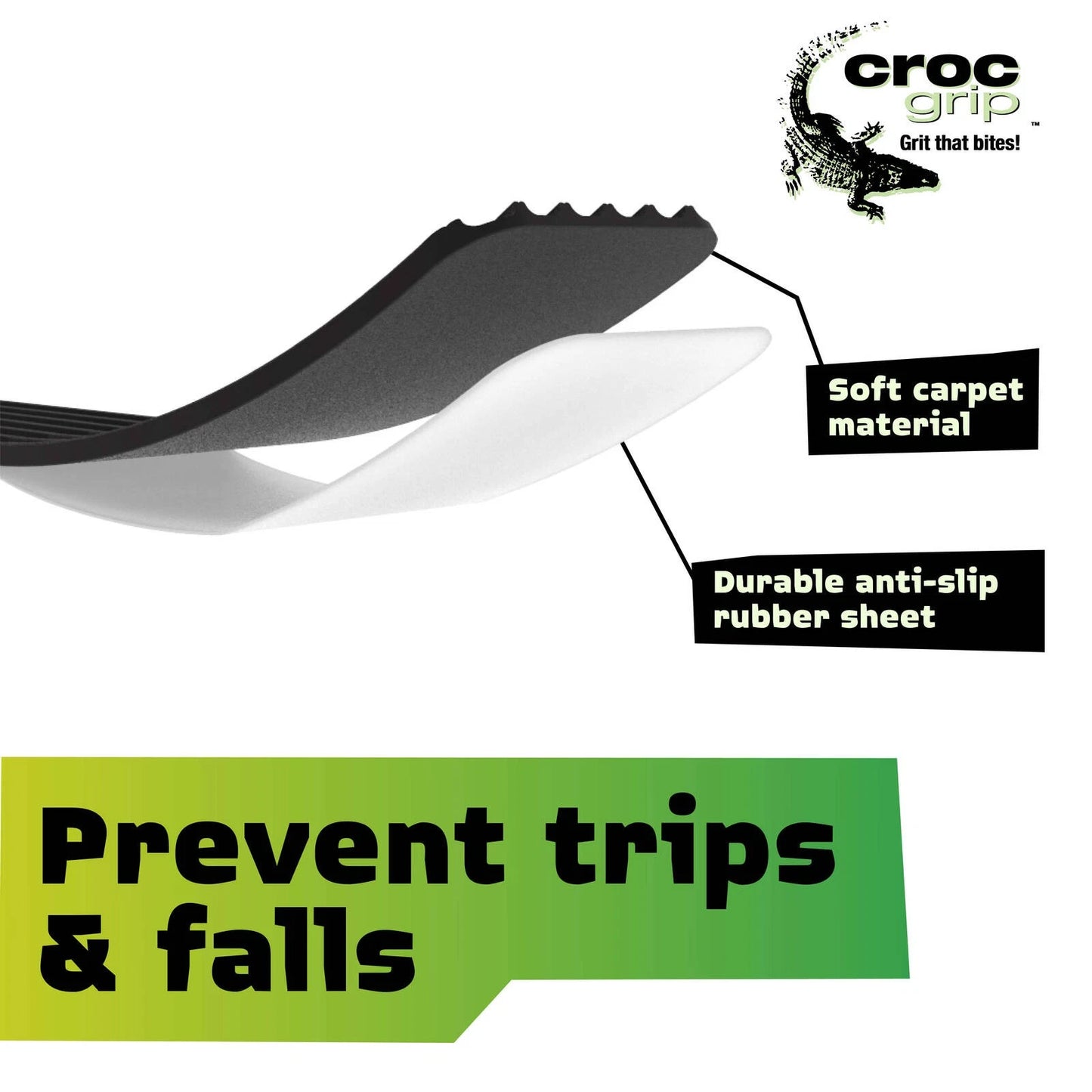 Croc Grip Grey Anti-Slip Carpet Treads 500mm x 100mm 3 Pack - Durable, Easy Install, Pet Friendly