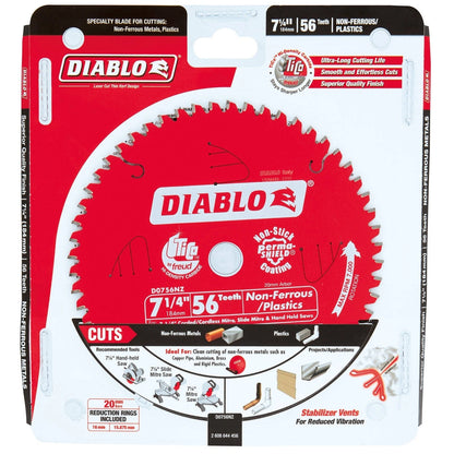 Diablo 184mm 56 Teeth Non-Ferrous Plastic Saw Blade, TiCo Carbide, Perma-Shield Coating