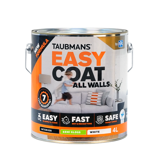 Taubmans 4L White Semi Gloss Easycoat Paint, Low VOC, Microban, Fast Dry, Mould Protection