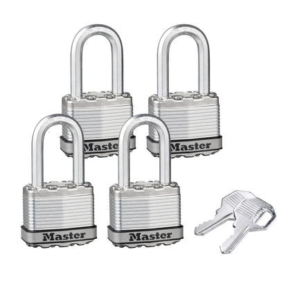 Master Lock 45mm Magnum Padlock 4 Pack, 38mm Long Shackle, Heavy-Duty, Weather Resistant