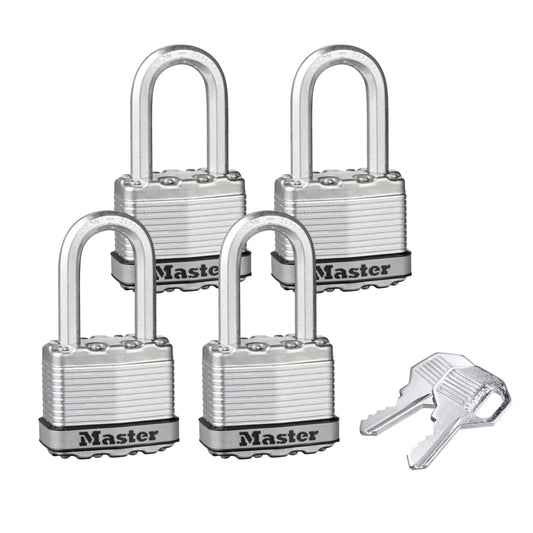 Master Lock 45mm Magnum Padlock 4 Pack, 38mm Long Shackle, Heavy-Duty, Weather Resistant