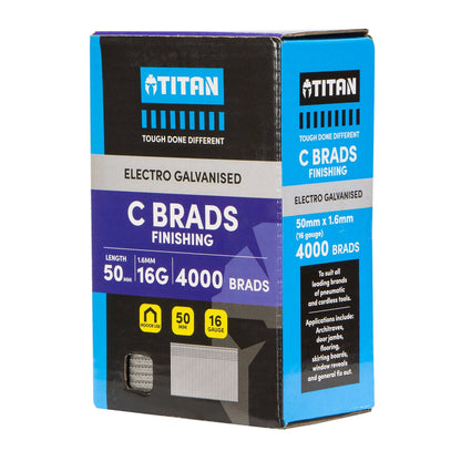 Titan 50x1.6mm Electro Galvanised Straight Nail C Brads, 4000 Pack, Corrosion Resistant