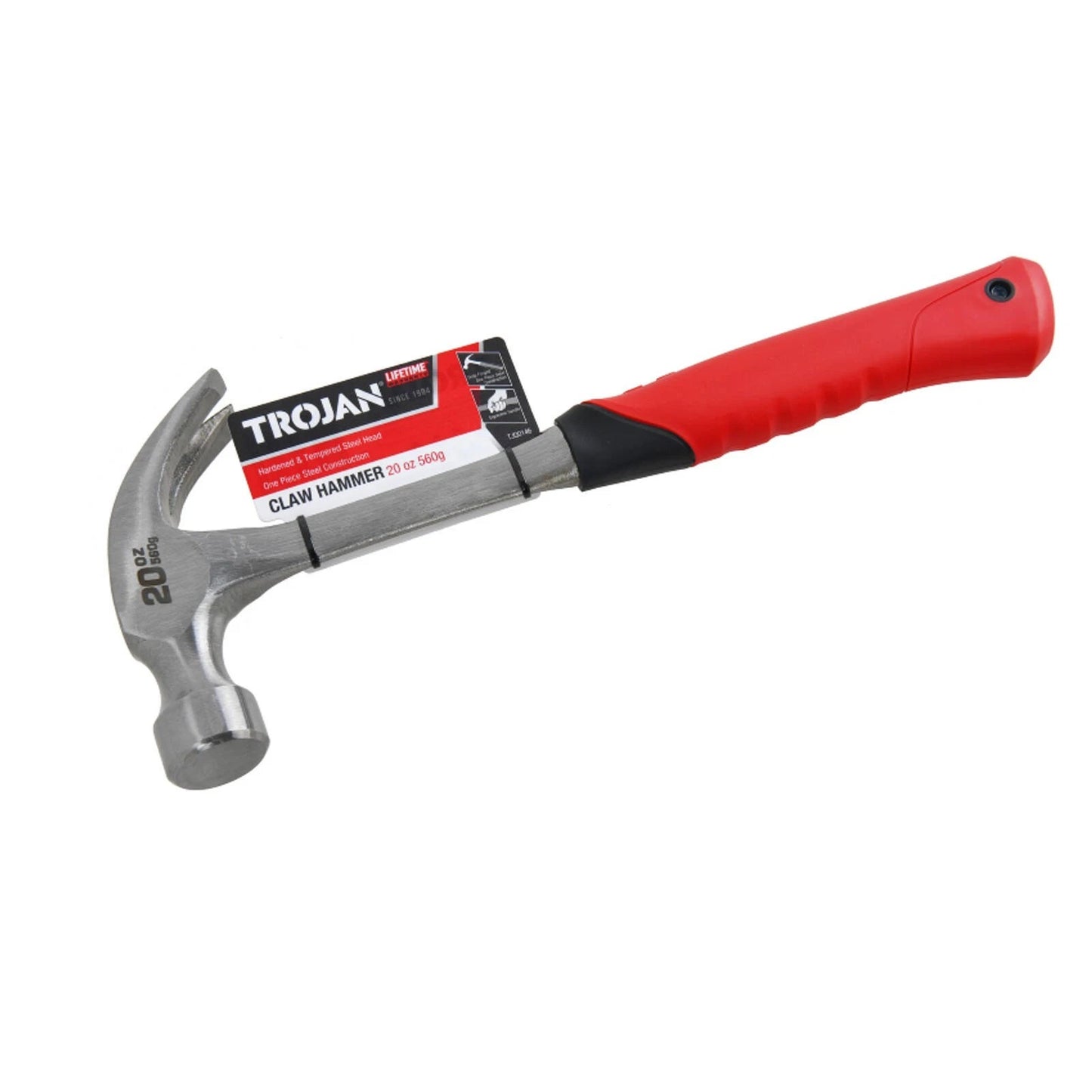 Trojan 20oz Steel Claw Hammer, Induction Hardened, All Steel, Lifetime Warranty