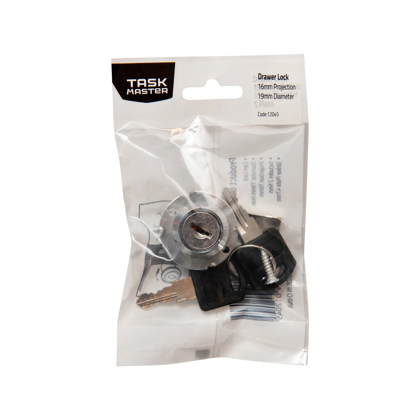 Taskmaster 19 x 16mm Drawer Lock with 2 Keys and Striker Plate