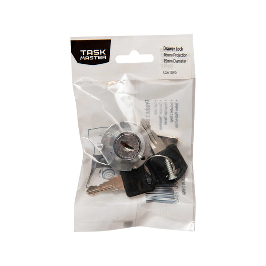 Taskmaster 19 x 16mm Drawer Lock with 2 Keys and Striker Plate