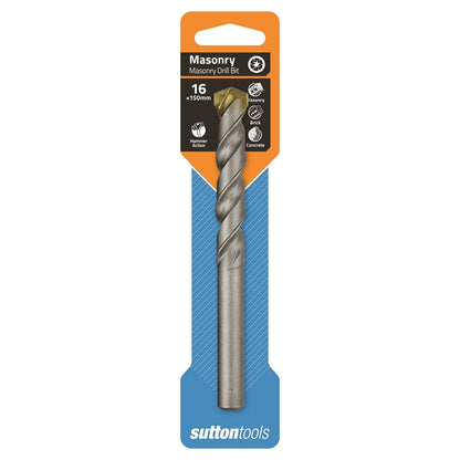 Sutton Tools 16x150mm TCT Masonry Drill Bit, Carbide Tip, Double Spiral Flute
