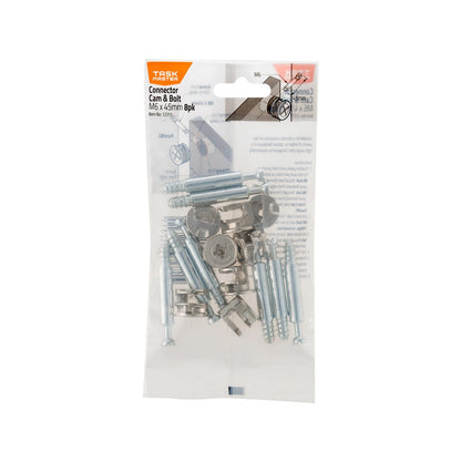 Taskmaster 44mm Cam Connector & Bolt 8 Pack, Nickel Plated Zinc, Rust Resistant