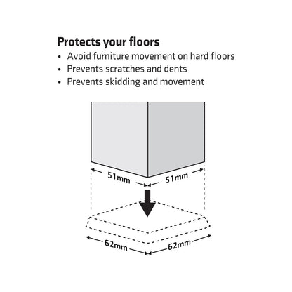 Surface Gard Brown Square Rubber Castor Cups 51x51mm - Pack of 4, Floor Protection & Versatile Use