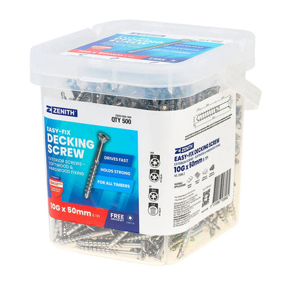 Zenith Easy-Fix Decking Screws T20 10G x 50mm SS304 Stainless Steel 500 Pcs