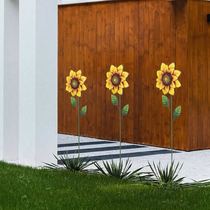 Yellow Metal Sunflower Garden Stake 20x74cm - Durable Outdoor Decoration