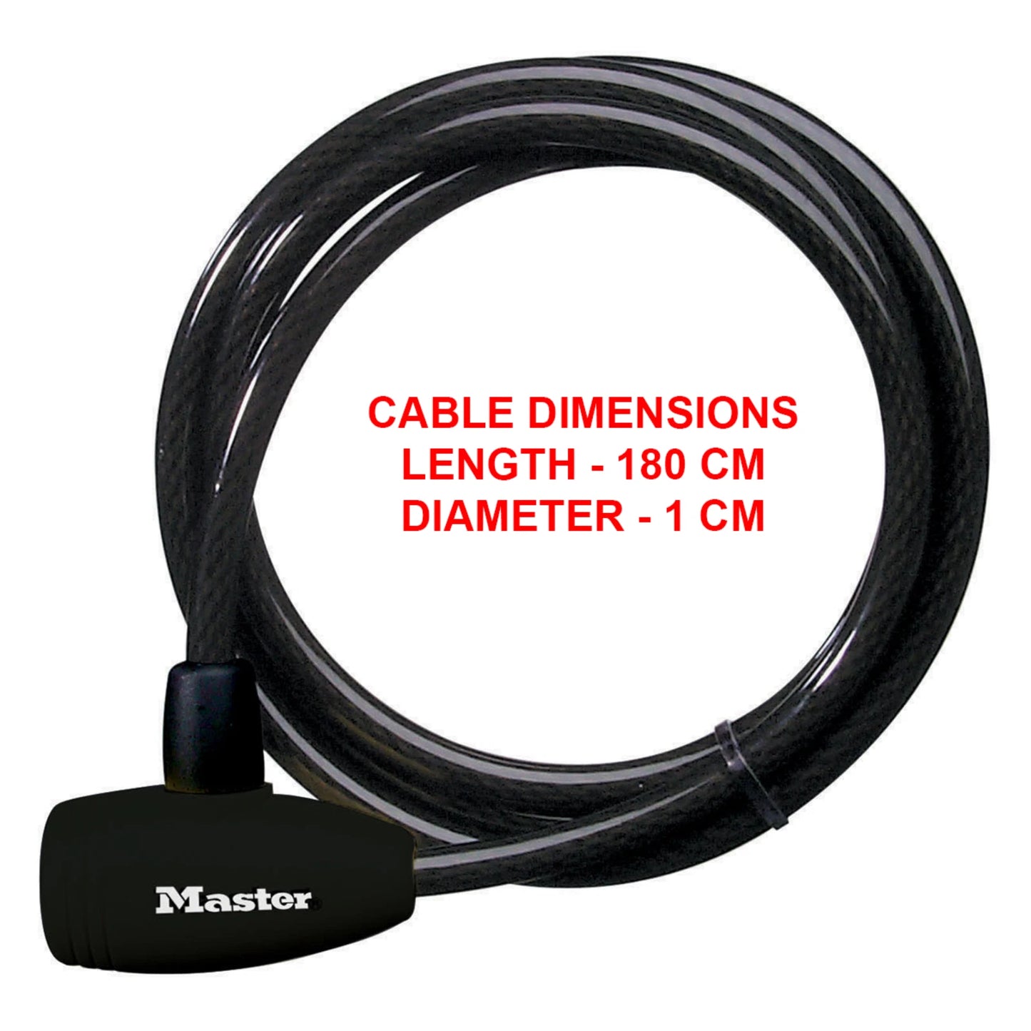 Master Lock 10mm x 1.8m Keyed Cable Lock, Braided Steel, Vinyl Coated, Secure Ladders & Gates