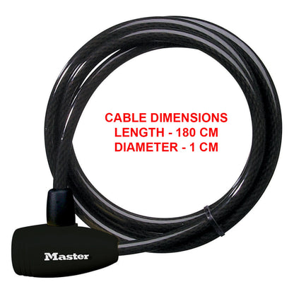 Master Lock 10mm x 1.8m Keyed Cable Lock, Braided Steel, Vinyl Coated, Secure Ladders & Gates