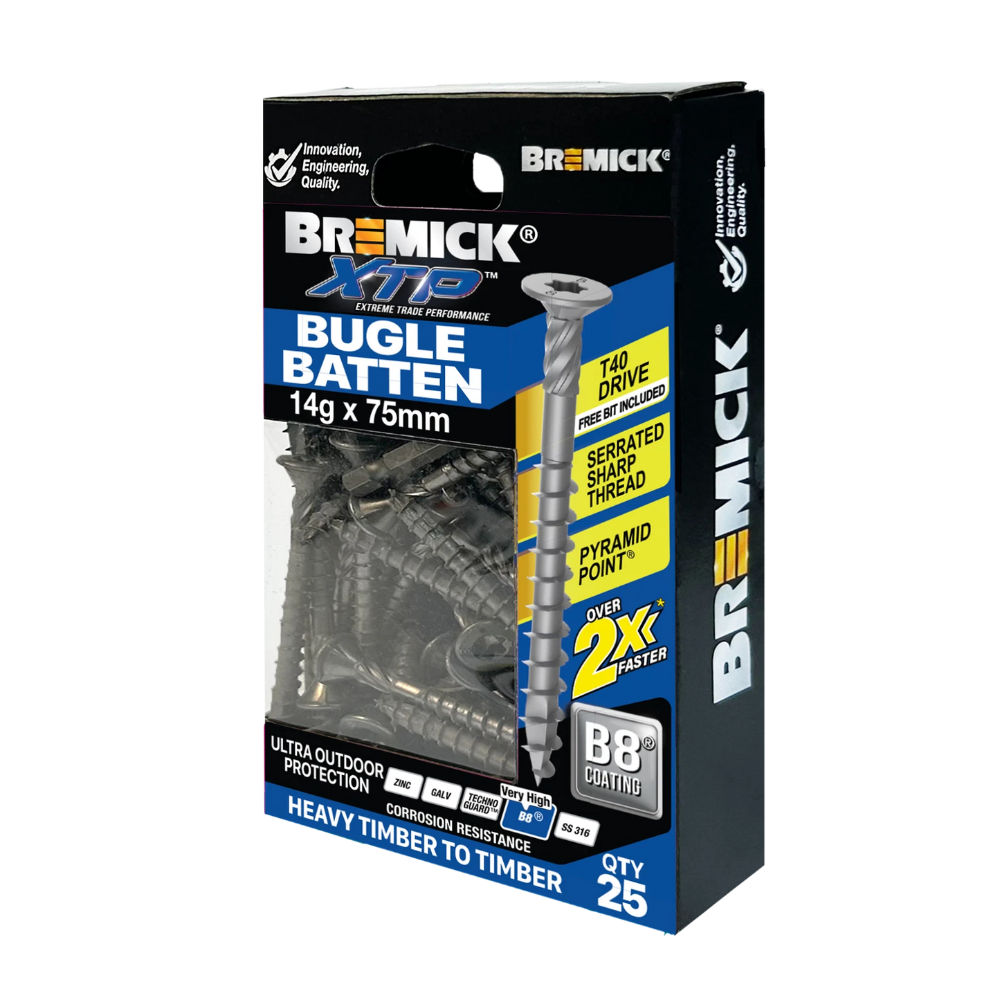 Bremick XTP Bugle Batten Screws 14g x 75mm T40 B8, Fast Install, Corrosion Resistant, 25 Pack