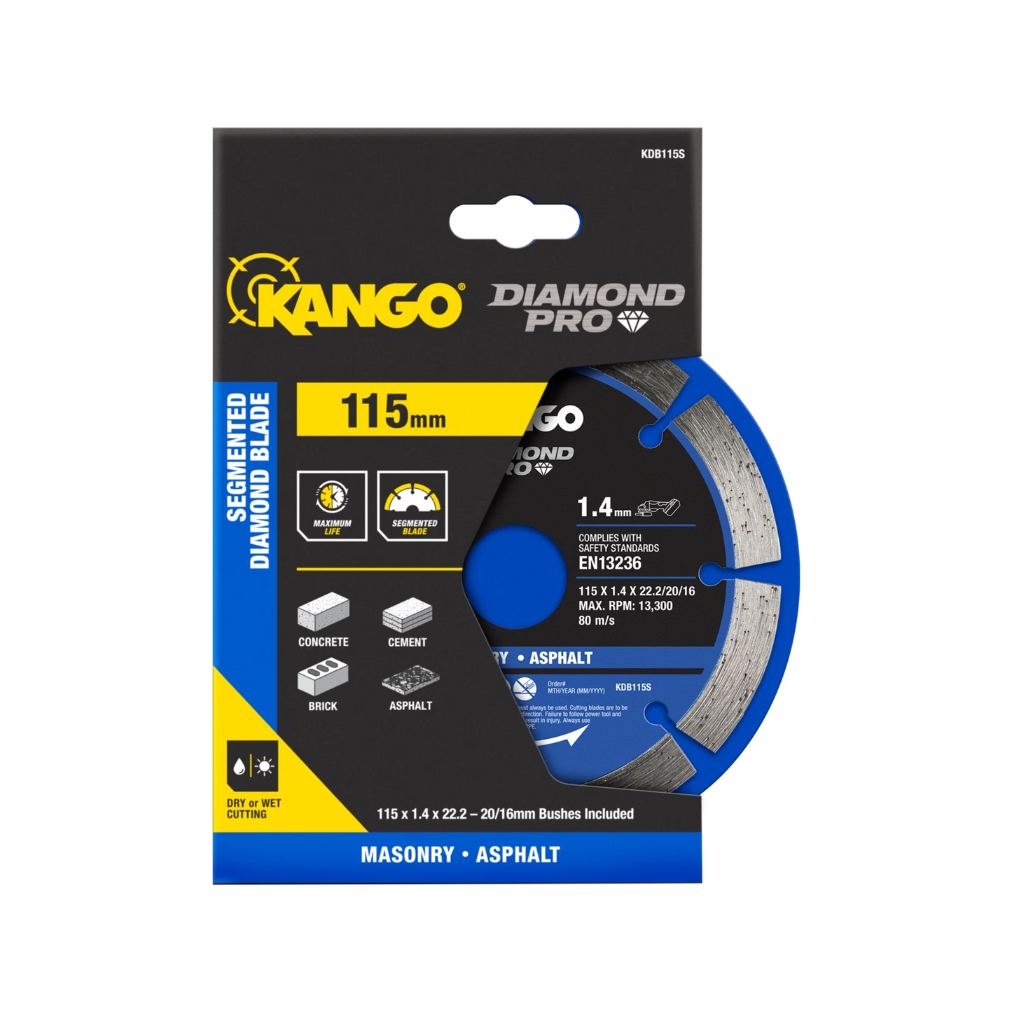 Kango 115mm Segmented Diamond Saw Blade for Concrete, Brick, Granite Cutting