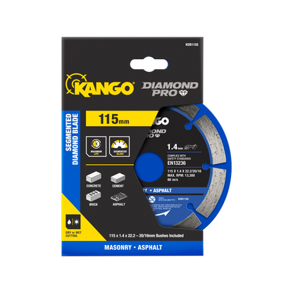 Kango 115mm Segmented Diamond Saw Blade for Concrete, Brick, Granite Cutting