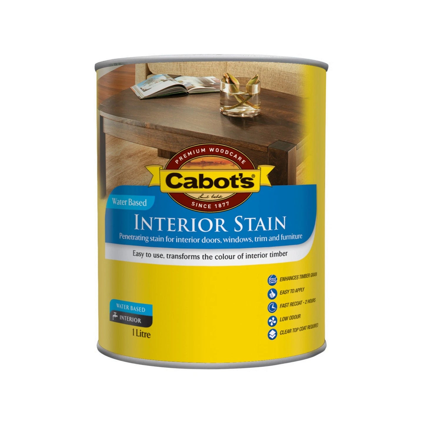 Cabot's Cedar Water Based Interior Stain 1L - Enhances Timber Grain, Low Odour, Easy Application