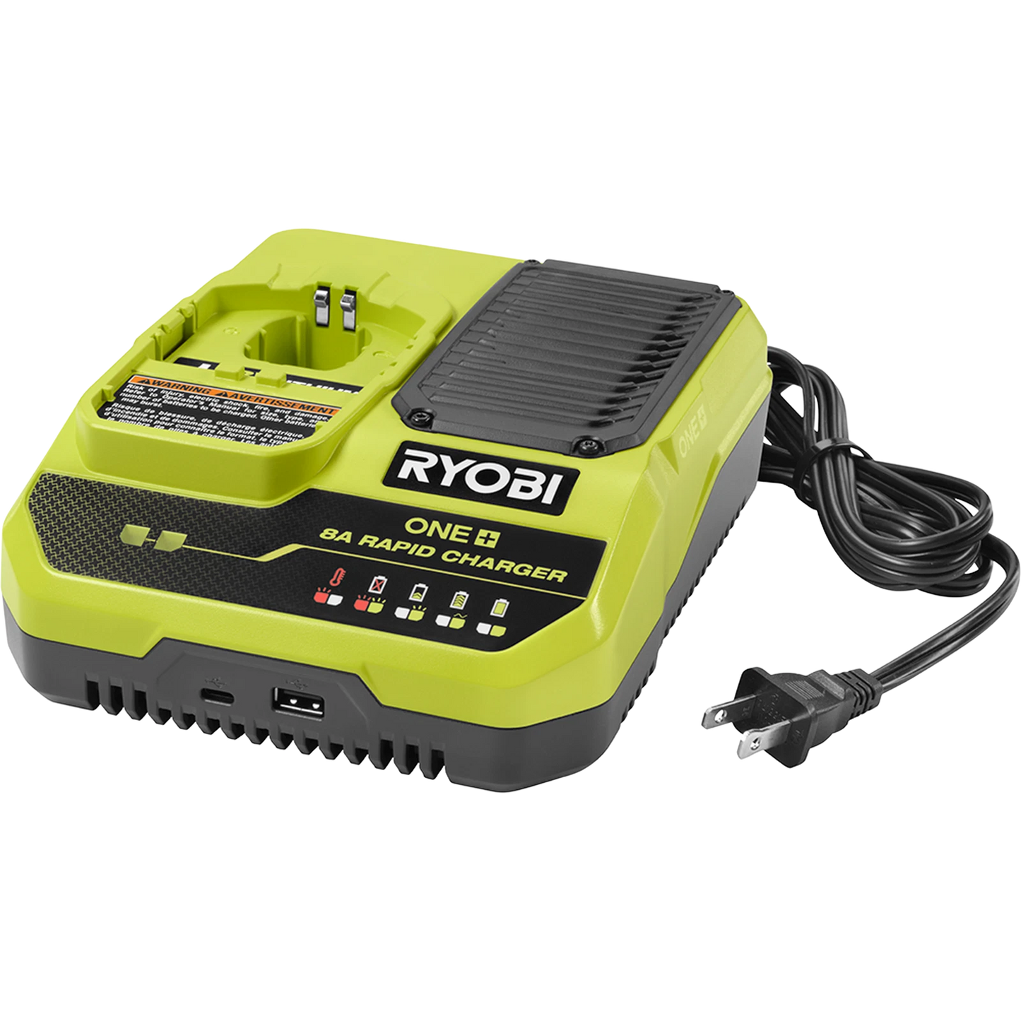 Ryobi 18V ONE+ 8A Rapid Charger with USB Ports, Wall Mountable, Fast Charging