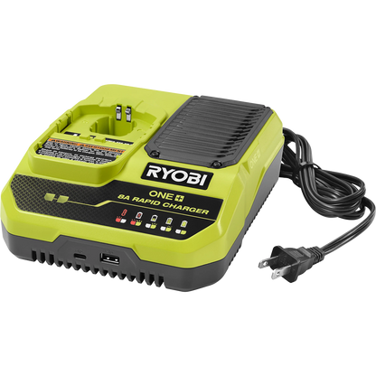 Ryobi 18V ONE+ 8A Rapid Charger with USB Ports, Wall Mountable, Fast Charging