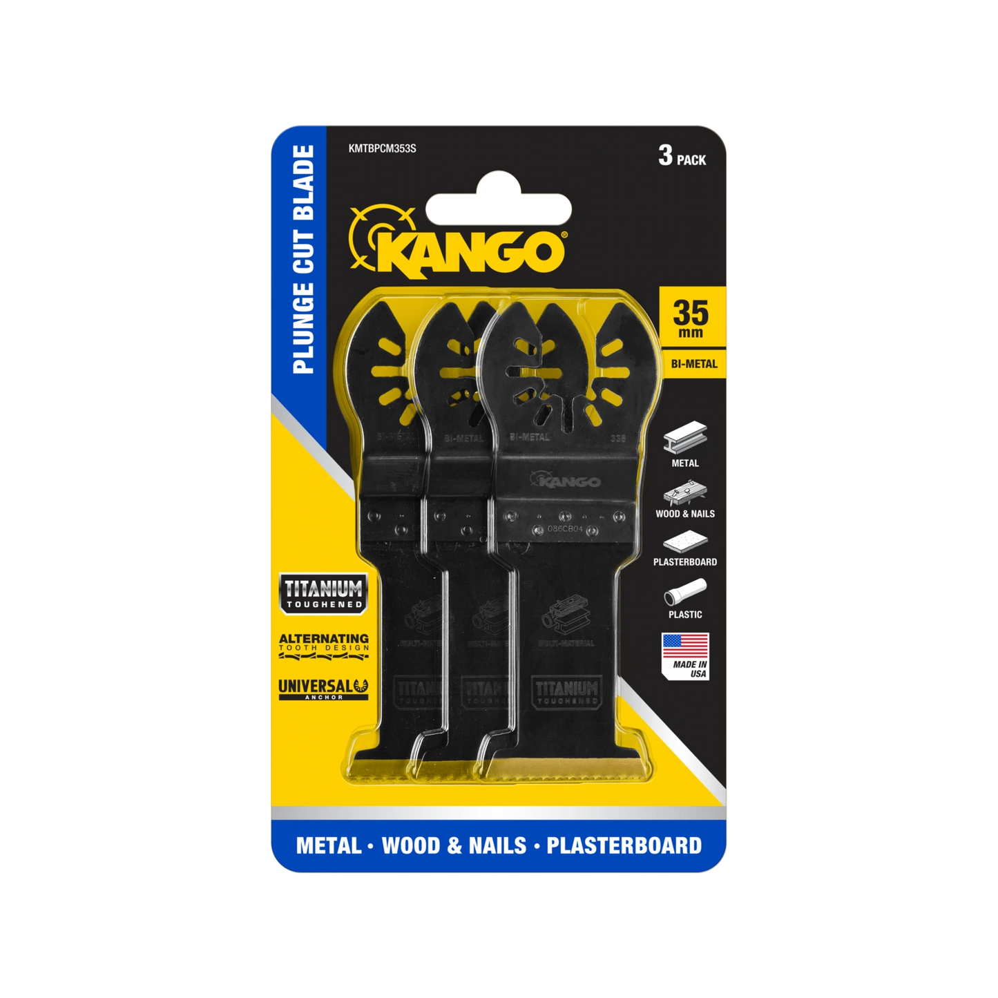 Kango 35mm Bi-Metal Plunge Cut Multi Tool Blade 3 Pack - TiN Coated, Versatile Cutting