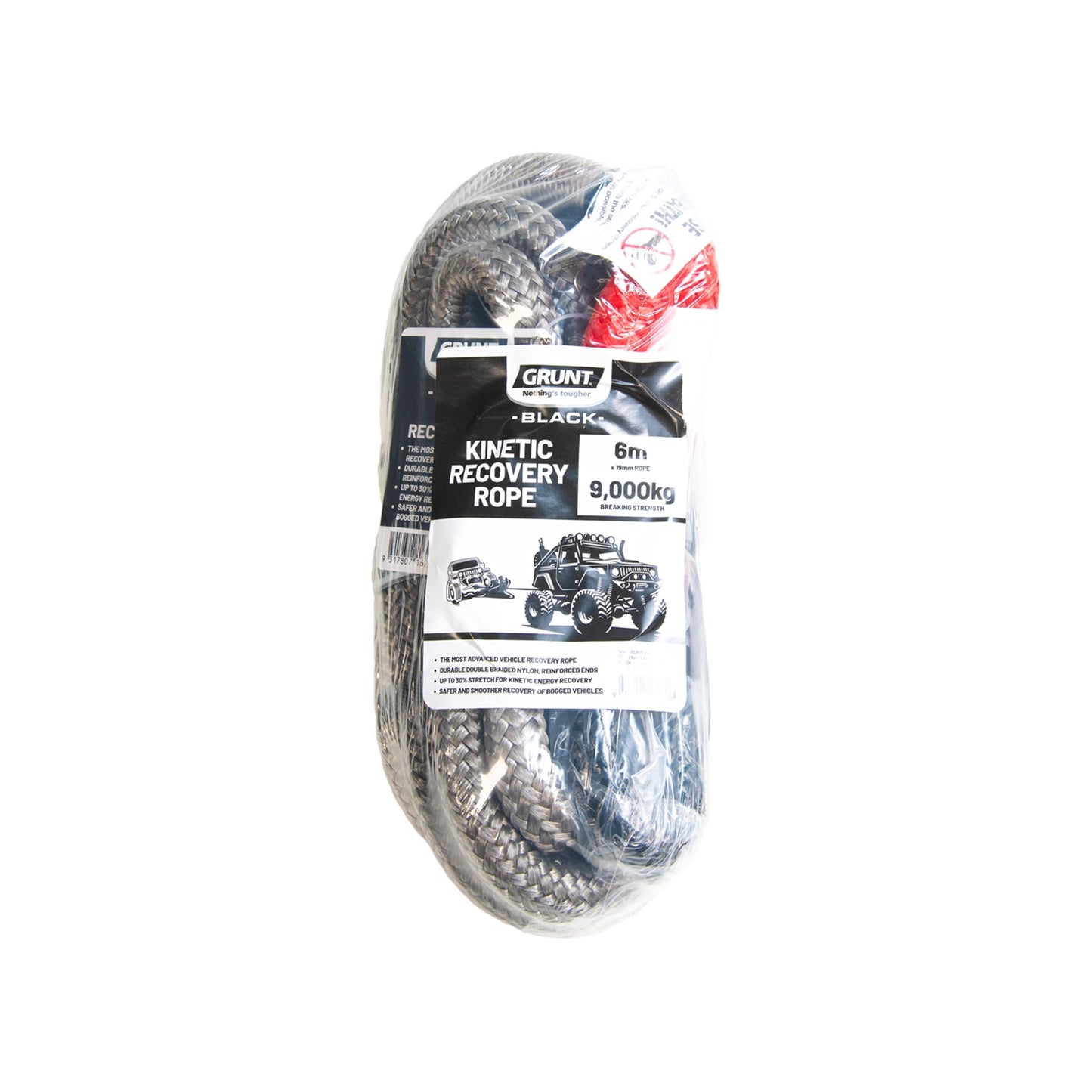 GRUNT Kinetic Nylon Recovery Rope 8000Kgs 19mm x 6m Double Braided with 30% Stretch