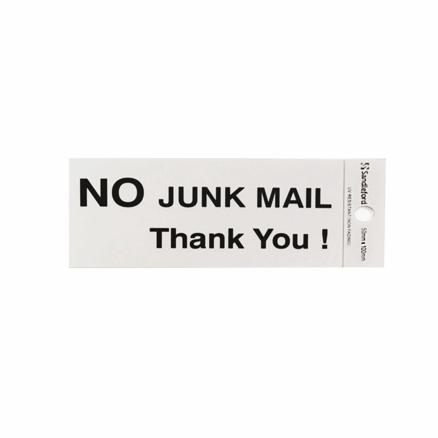 Sandleford No Junk Mail Sign 100x50mm Silver Self Adhesive Weather Resistant