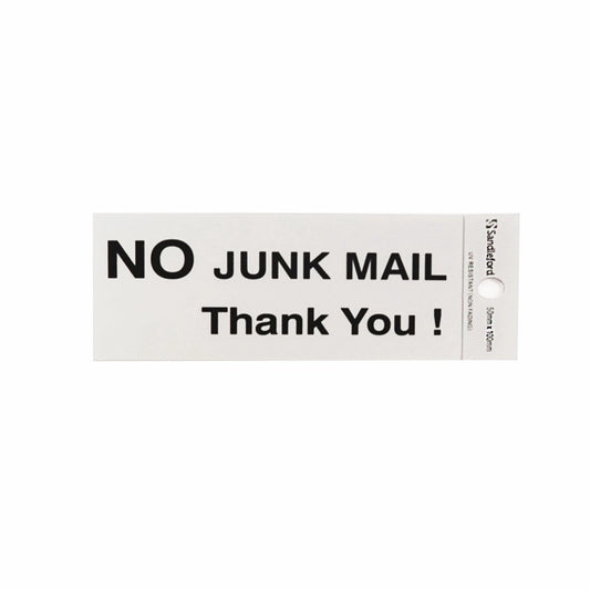 Sandleford No Junk Mail Sign 100x50mm Silver Self Adhesive Weather Resistant