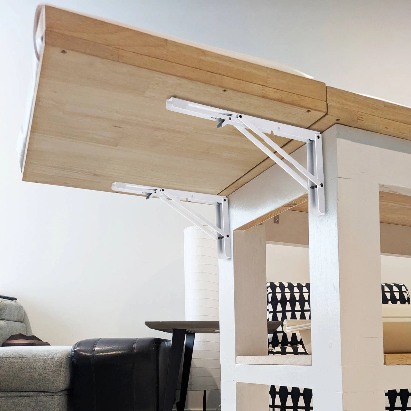 Carinya White Folding Spring Loaded Bracket 300x145mm, 50kg Load, Indoor/Outdoor Use