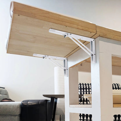 Carinya White Folding Spring Loaded Bracket 300x145mm, 50kg Load, Indoor/Outdoor Use