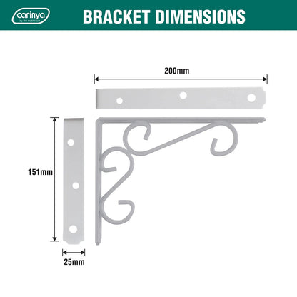 Carinya Heavy Duty 200x150mm White Scroll Bracket, 200kg Load, Indoor/Outdoor