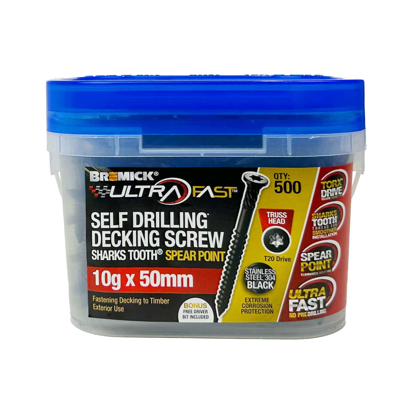 Bremick Ultrafast 10g x 50mm Black Stainless Steel T20 Truss Head Screws - 500 Pack