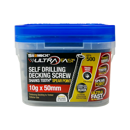 Bremick Ultrafast 10g x 50mm Black Stainless Steel T20 Truss Head Screws - 500 Pack