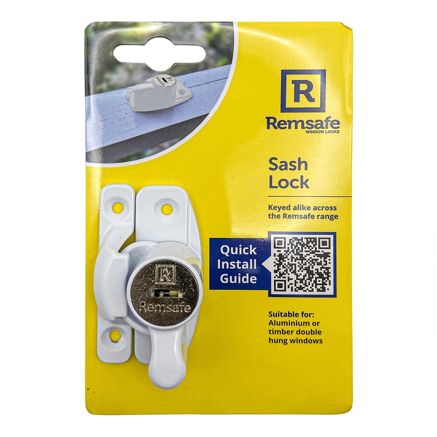 Remsafe White Window Sash Lock, Key Lockable, DIY Install, Timber/Aluminium Use