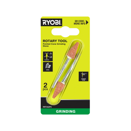 Ryobi 7.9mm Rotary Grinding Stone, Pointed-Cone, Aluminium Oxide, 3.2mm Shank, 35,000 RPM