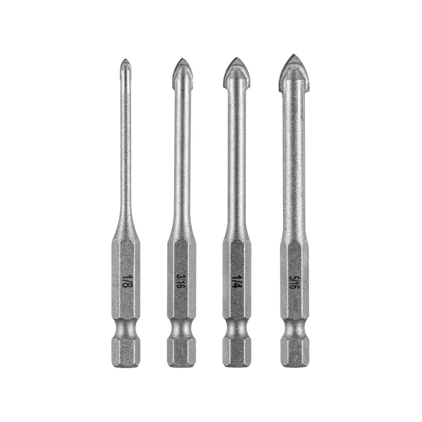 Ryobi Glass and Tile Drill Bit Set, 4-Piece, Carbide Head, ¼” Hex Shank